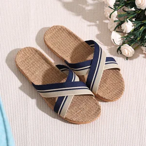 Мужские шлепанцы; Босоножки; Шлепанцы на ремешке, пропущенном между пальцев новинка моды летнего сезона, из дышащей конопляной Нескользящие домашние тапочки мужские домашние шлепанцы в полоску повседневная женская обувь
