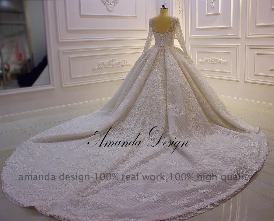Аманда дизайн robe De mariage 2021 длинный рукав роскошное кружевное Бисер свадебное