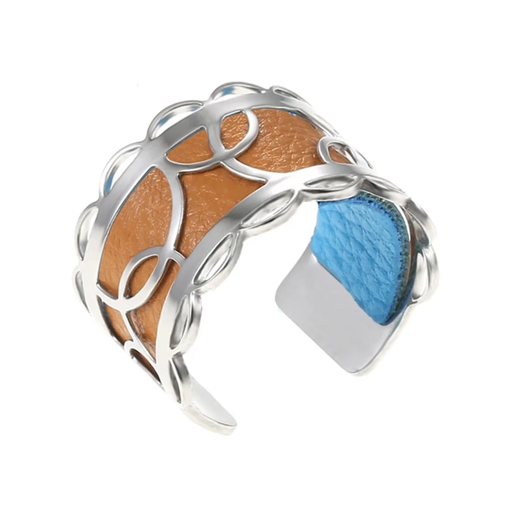Legenstar, сделай сам, Argent, открытый размер, кольца для женщин, Bijoux Homme, круглое кольцо из нержавеющей стали, обратимая кожа, Bague - Цвет основного камня: brown and blue