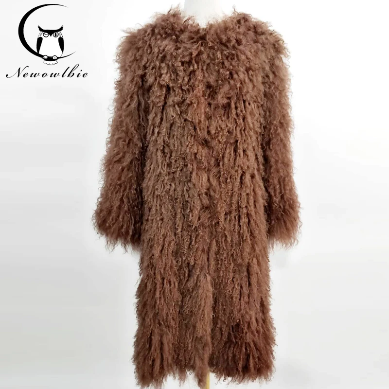 Натуральное пляжное шерстяное Тканое пальто из монгольского овечьего меха