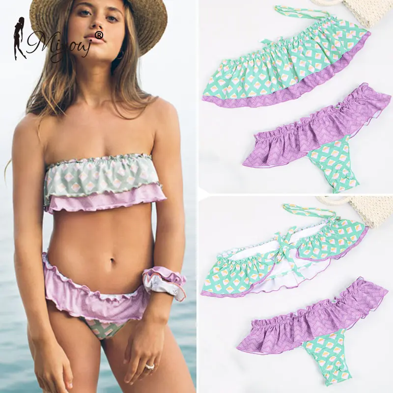 

Miyouj Off Shoulder Bikinis Female 2019 Sling Swimsuit Women'S Beach Fashion Ruffle Swimwear Women Bath Suit Bandeau Bikini Set