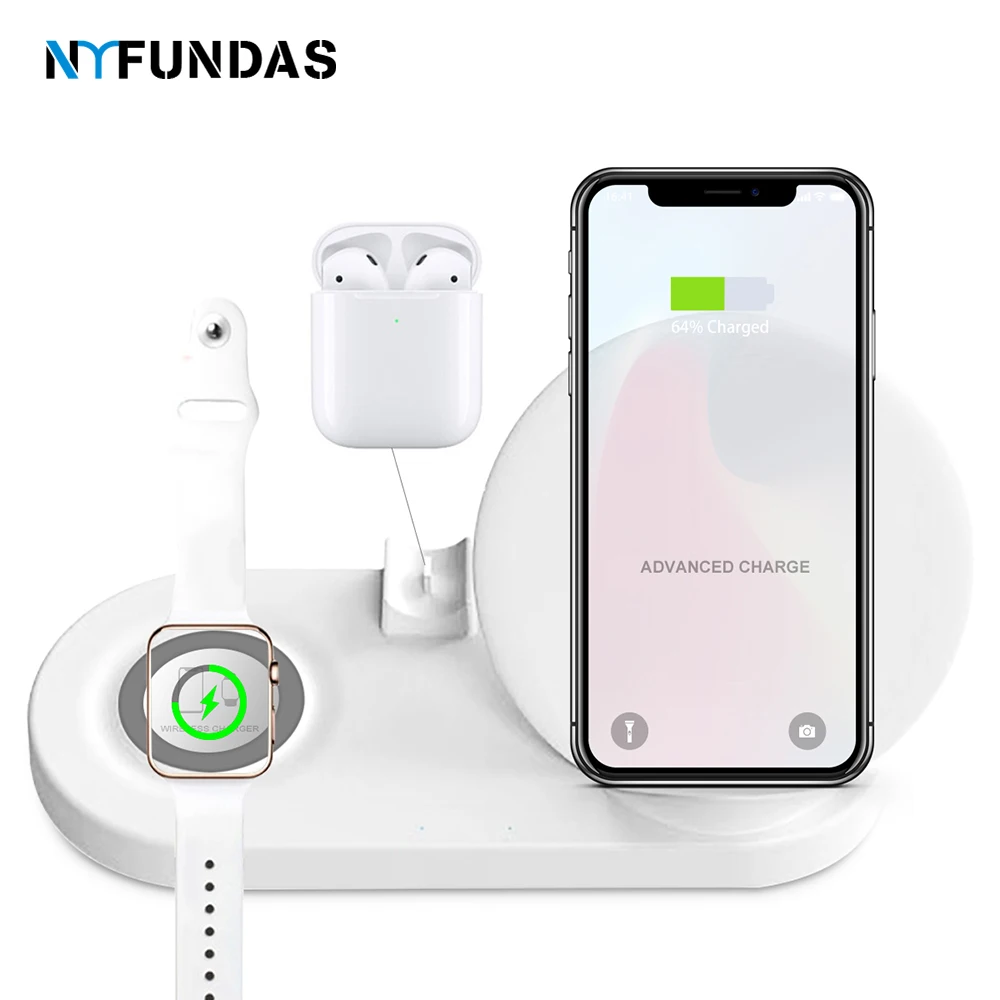 NYFundas Беспроводное зарядное устройство для телефона 4 в 1 10 Вт Iphone XS MAX XR 8 Plus X Apple Watch