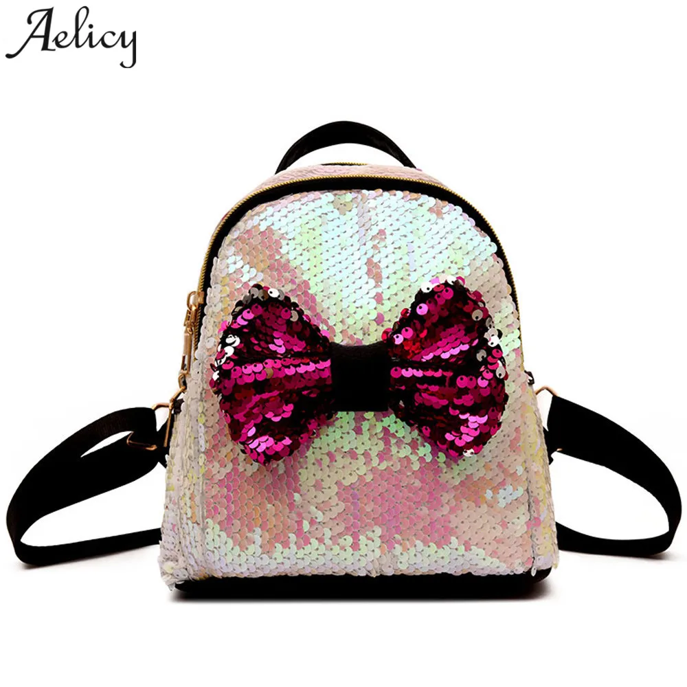 Женский рюкзак Aelicy модный школьный с блестками и галстуком-бабочкой для девочек