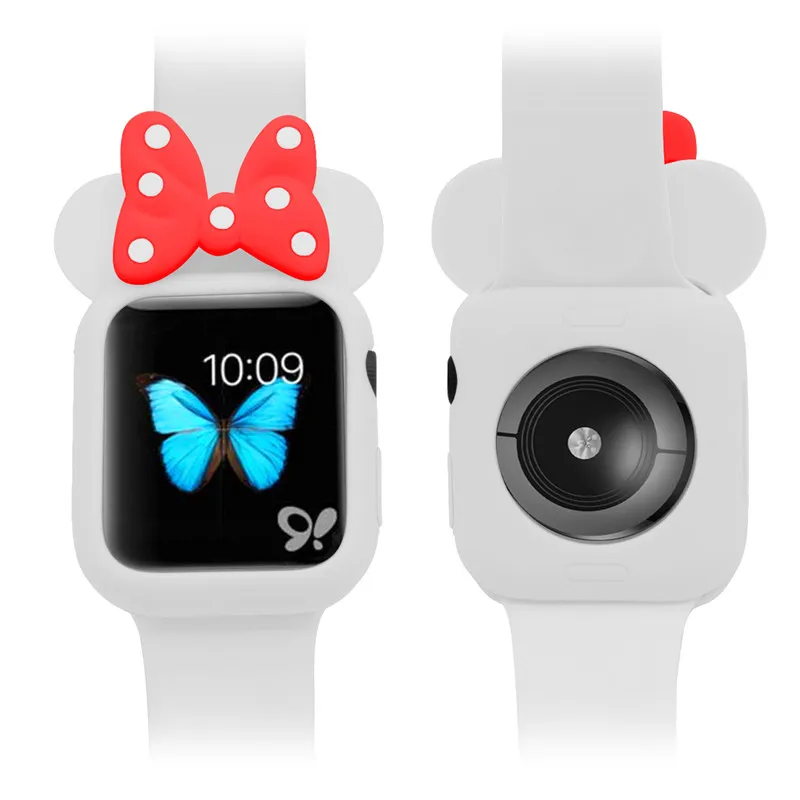 Силиконовый чехол с милыми ушками Микки и Минни Маус для Apple Watch Series 4, 3, 2, 1, защитный чехол для iWatch 44 мм, 42 мм, 40 мм, 38 мм
