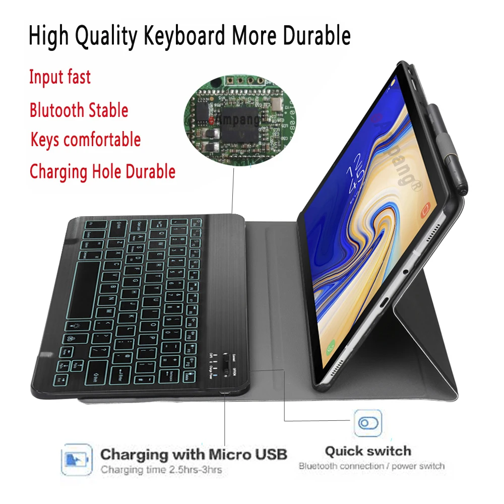 Чехол с клавиатурой подсветкой для Samsung Galaxy Tab A 10 5 2018 SM T590 T595 русская испанская