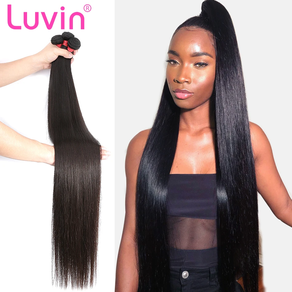 Luvin прямые 26-40 дюймов 30 32 34 36 дюймов Бразильские Длинные волосы 1 3 4 5 Пряди человеческие волосы плетение волос натуральный цвет