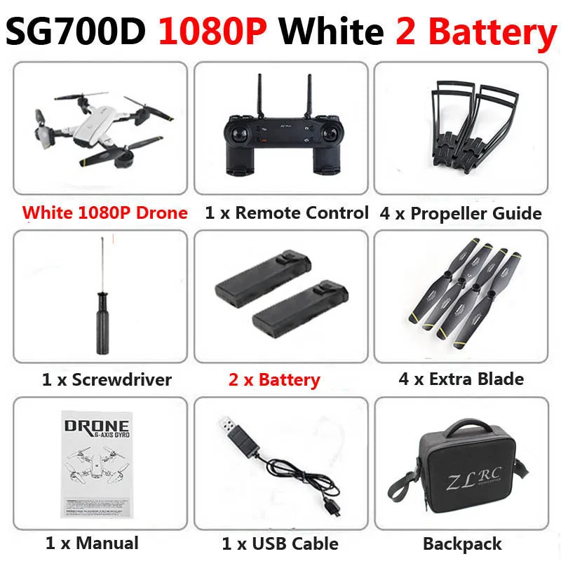 White 1080P 2b Bag SG700-D Профессиональный складной Дрон с двойной камерой 1080P 720P 4K Selfie WiFi FPV оптический поток RC Квадрокоптер вертолет XS809S - Цвет: White 1080P 2b Bag