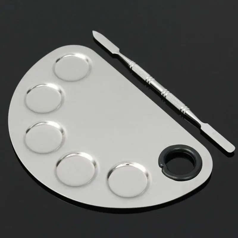 Нержавеющая сталь ногтей Книги по искусству гель Palette Шпатель пять отверстий