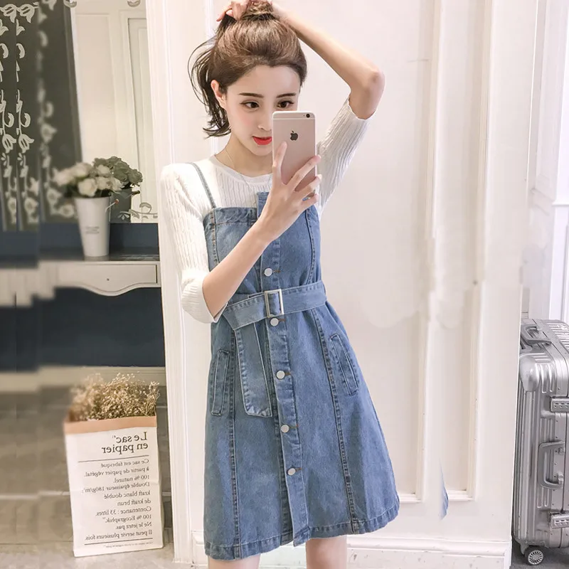 Платье из джинсовой ткани без рукавов женский сарафан джинсы Спагетти ремень с