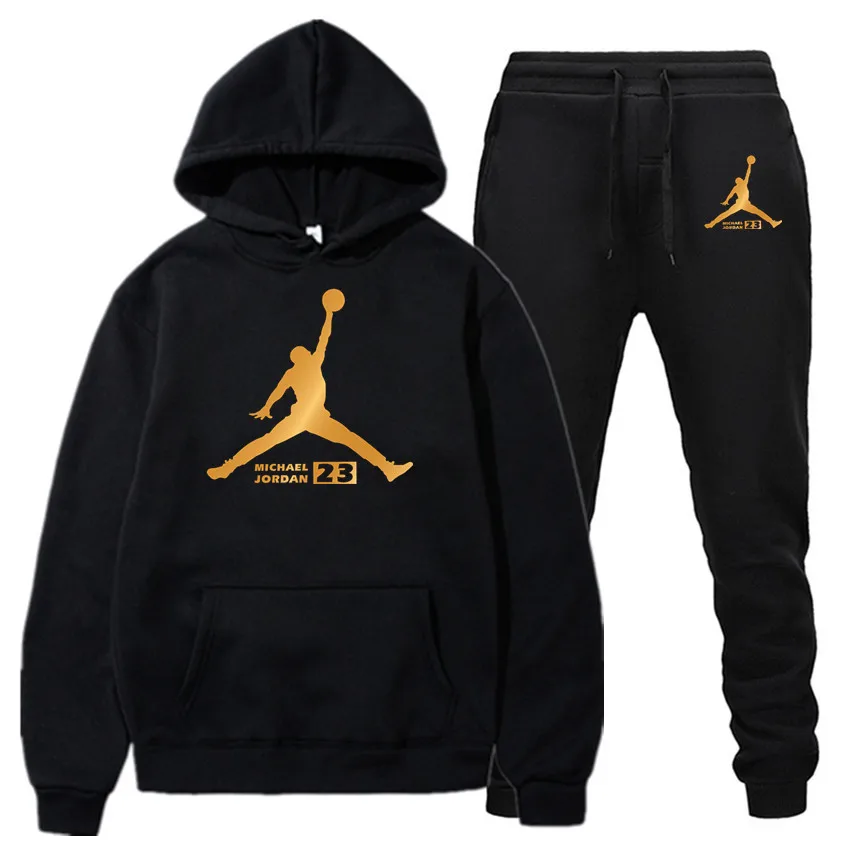 23 JORDAN осень зима горячая распродажа мужские наборы толстовка с капюшоном+ двухсекционные брюки наборы Повседневный Спортивный костюм Мужская спортивная одежда Fitnes - Цвет: black001-002