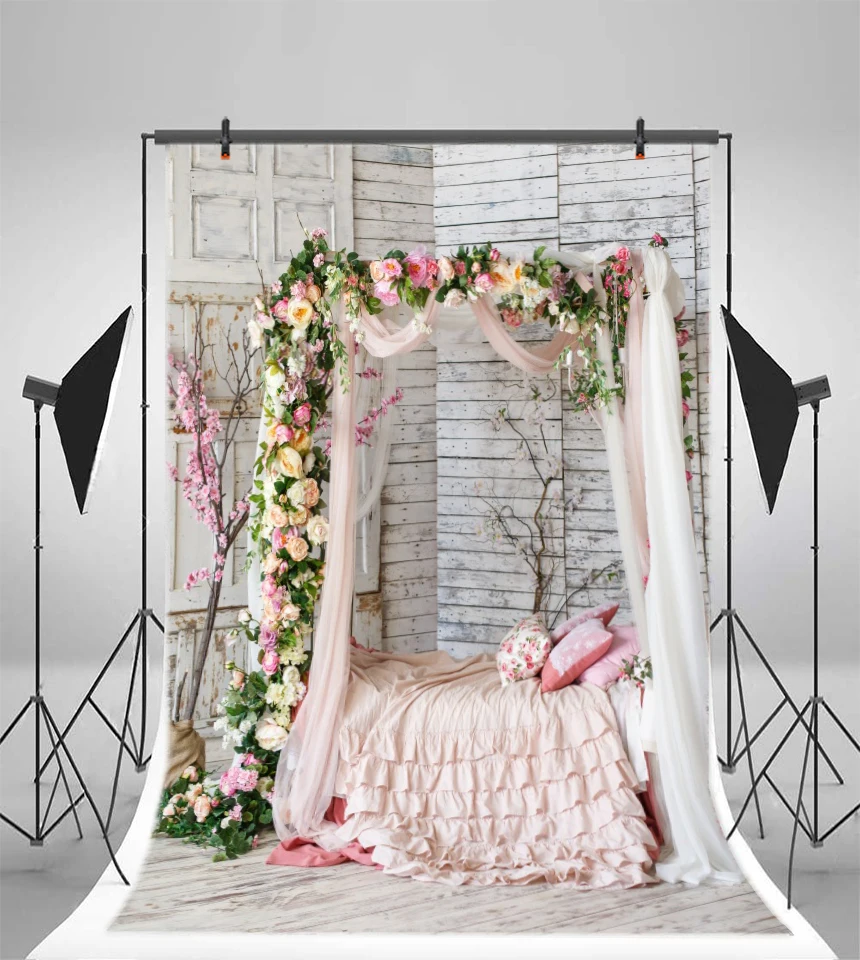 Laeacco Boudoir кровать шторы цветы фотосессия свадебные фотографии фоны индивидуальные фотографические фоны для фотостудии