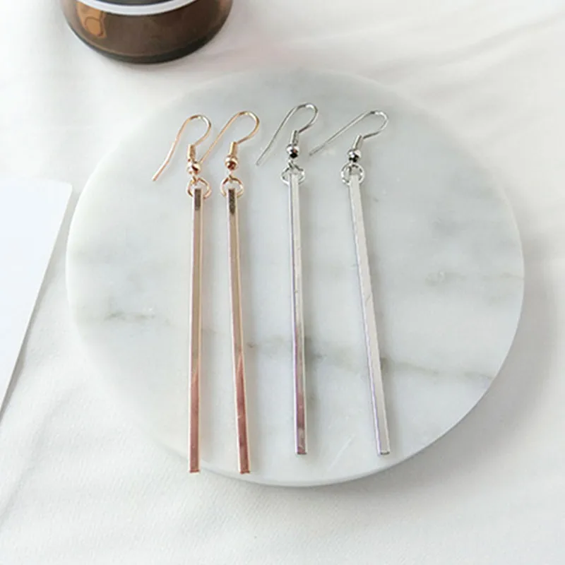 Модные простые серьги-гвоздики золотого цвета в стиле панк длинные для женщин