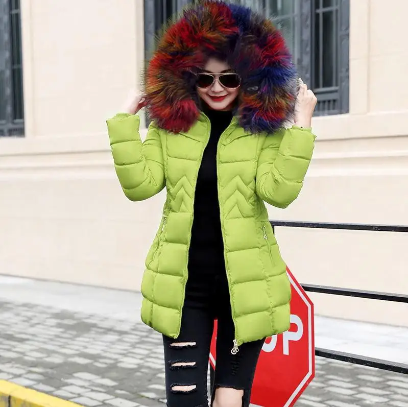 light green 4 Зимняя женская куртка, плюс размер, зимнее пальто для женщин, средней длины, пуховое хлопковое пальто, зимние куртки с капюшоном, женские длинные парки, новинка 2109 - Цвет: light green 4