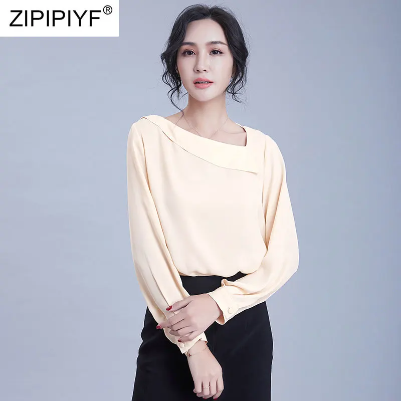 Женская блузка с длинным рукавом Повседневная Блузка воротником-косой женская