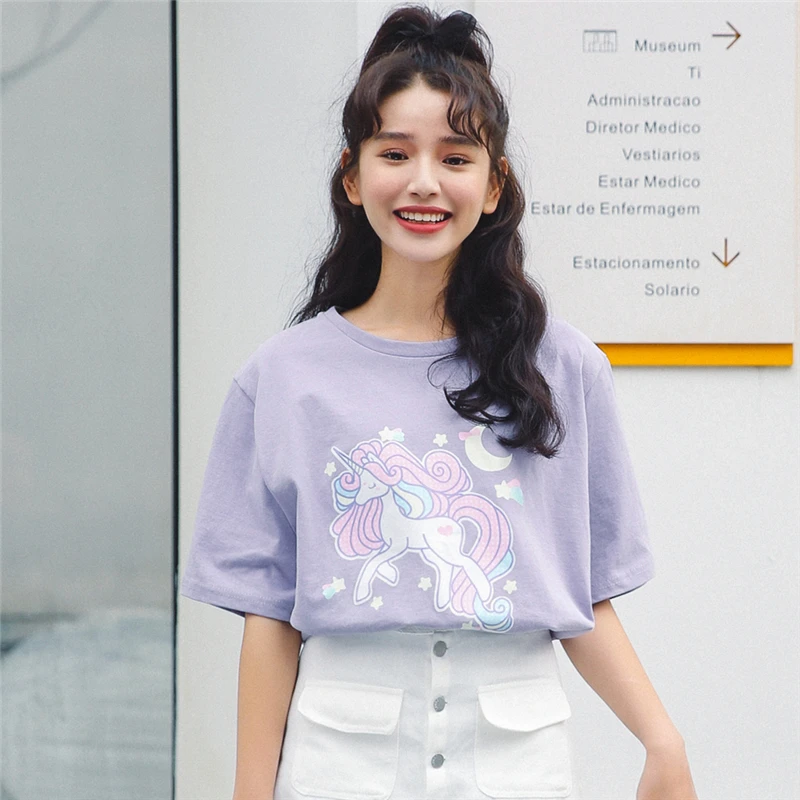 Harajuku Kawaii одежда лето 2020 корейская мода Весенняя футболка Милая с принтом
