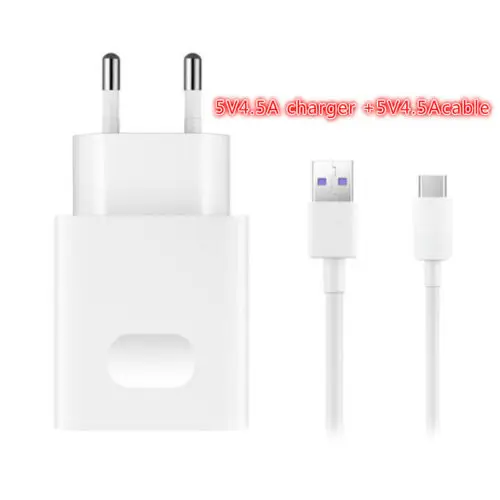 

22.5w SuperCharger Wall 5V 4.5A EU Charger 5A USB TYPE-C Charging Cable For Huawei Mate 10 20 P10 Plus P20 P30 Pro Honor V10 V20