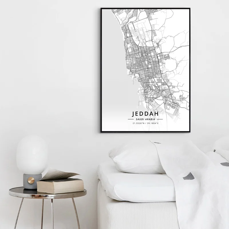 Jeddah Saudi Arabia Modern City Map Canvas Art Print Home Room Decor Poster | Дом и сад
