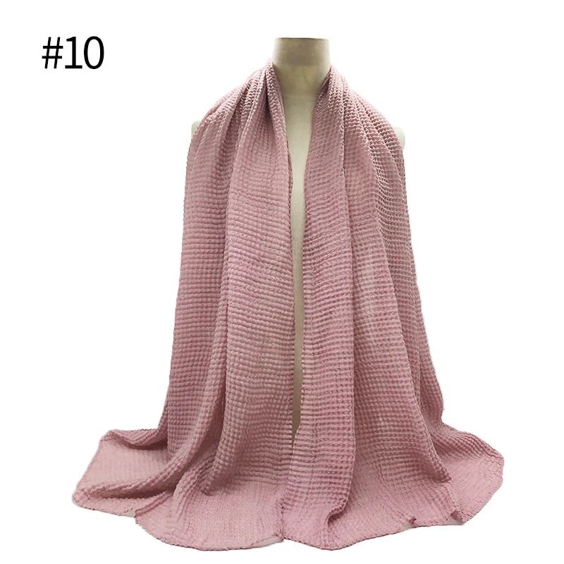 1PC Women Solid viscose scarf with pleated crinkled scarves muslim hijab eid shawl soft foulard wrap 12 Colors Fast Shipping |