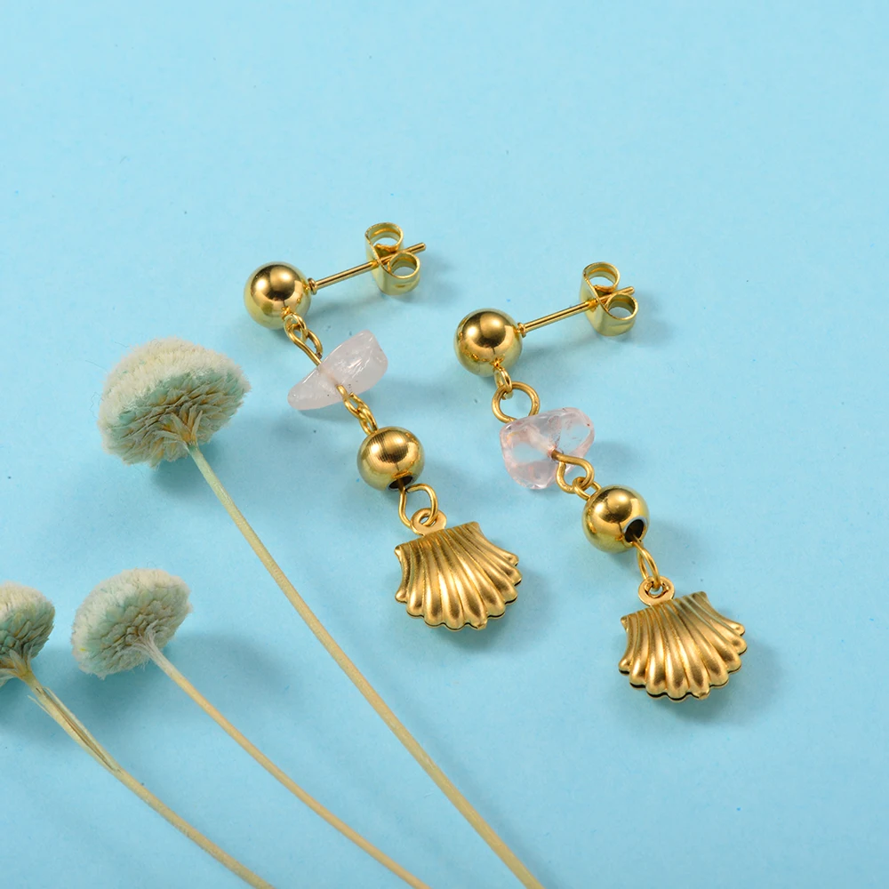 baoyan gold color stainless steel earring for women bohemian shell jewelry fashion 2019 | Украшения и аксессуары