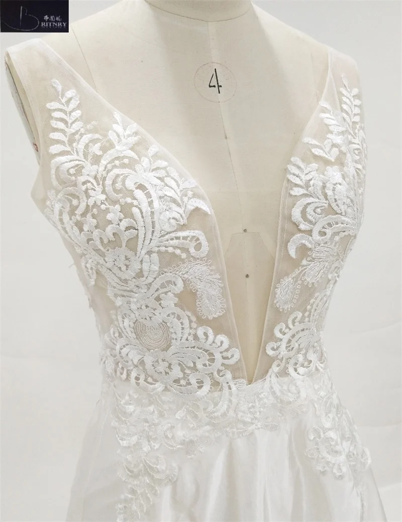 На заказ v образный вырез аппликация сексуальные пляжные свадебные платья для