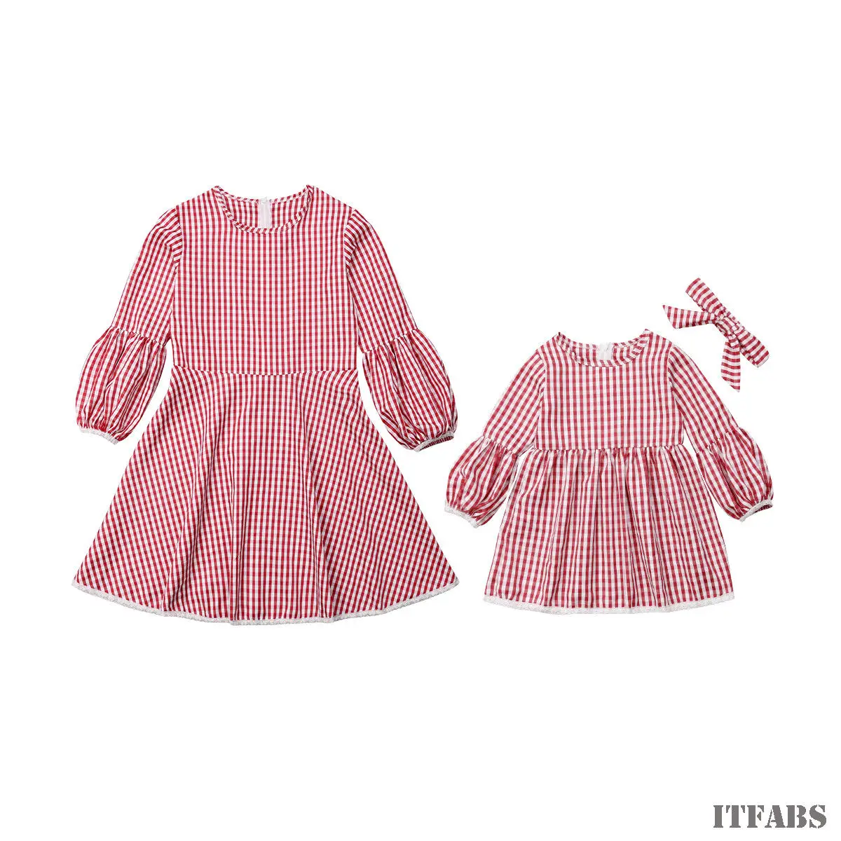 Длинное платье в клетку для мамы и дочки одинаковая Повседневная семейная одежда