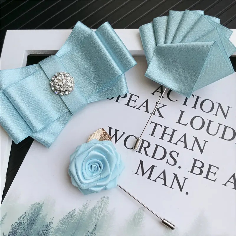 Handmade Bow Tie Set 3 шт., мужские галстуки-бабочки унисекс, стразы, брошь, набор носовых платков, Свадебный костюм, бизнес, Рождественский галстук, галстук, карманный квадратный галстук-бабочка - Цвет: Handmade Bow Tie Set