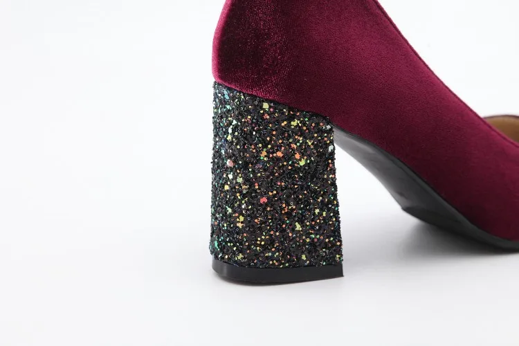PXELENA велюровые классические женские туфли лодочки с Блестками Блестящие на