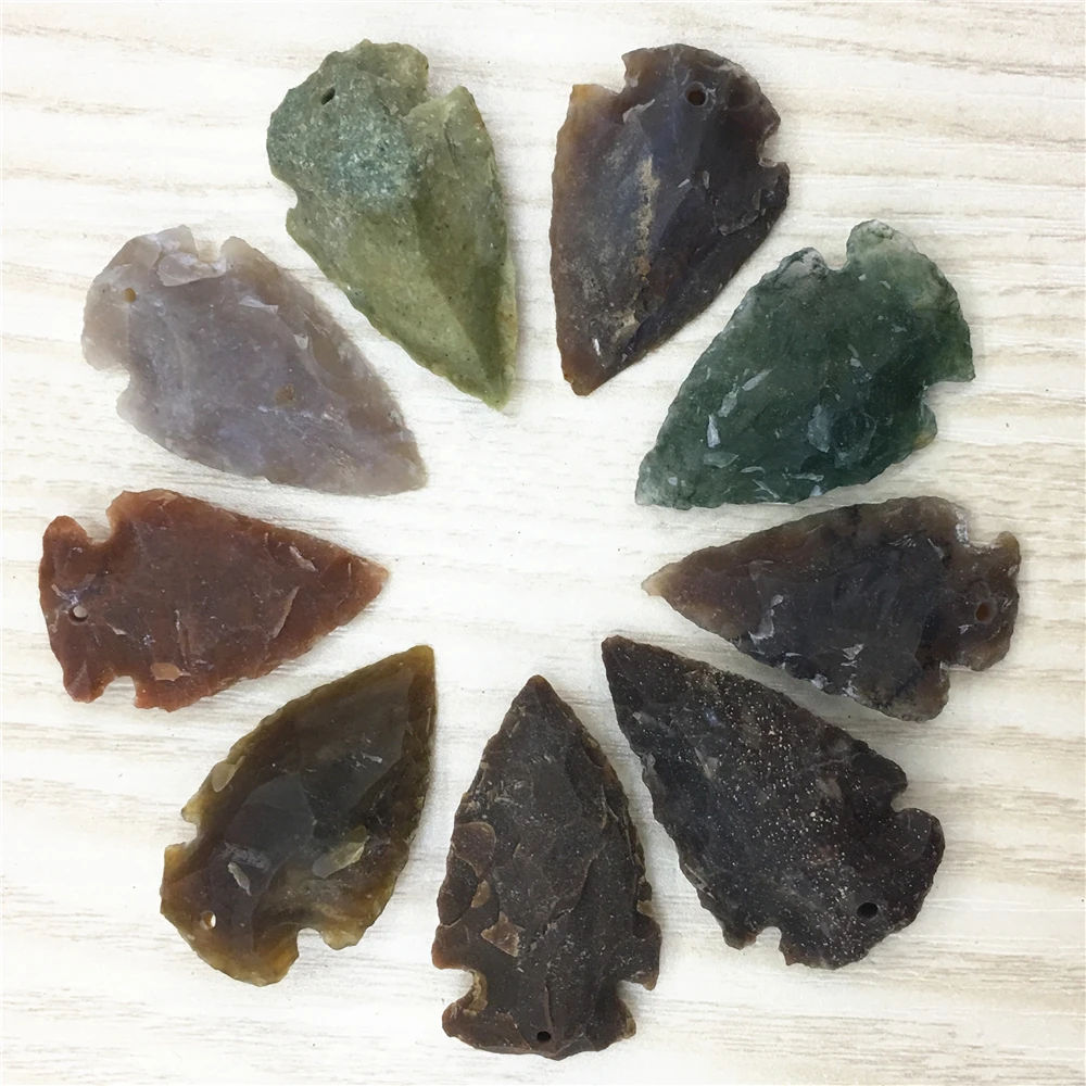 

Hot Raw Ore Gems Indian Agates Charm Pendant for Women Men Necklace Making Arrow Head Rough Healing Natural Stone Pendants 6pcs