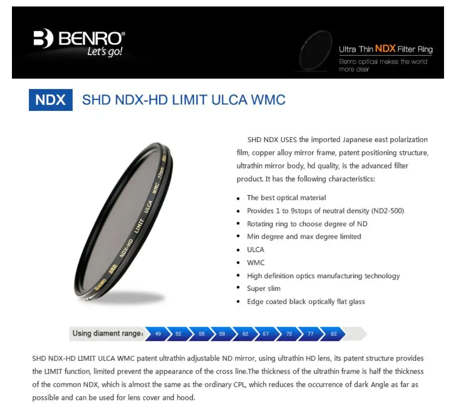 Benro SHD NDX-HD LIMIET ULCA WMC фильтр Hoge Kwaliteit оптика ND фильтры