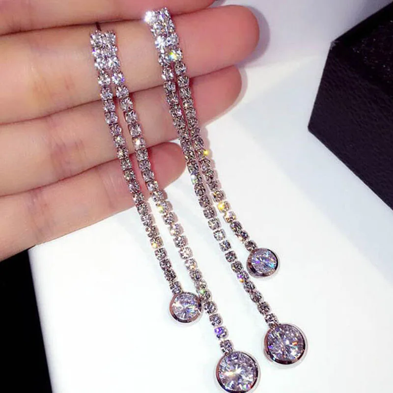 

Charmcci Sexy Long Tassel Rhinestone Dangle Earrings for Women Shiny Diamante Earrings Fashion Ear Jewelry Gift RH0804081