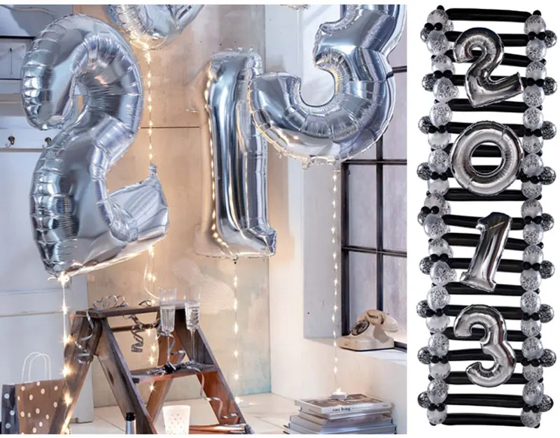 30 дюймовое Золотое серебряное число гелиевый шарик из фольги шары для дня