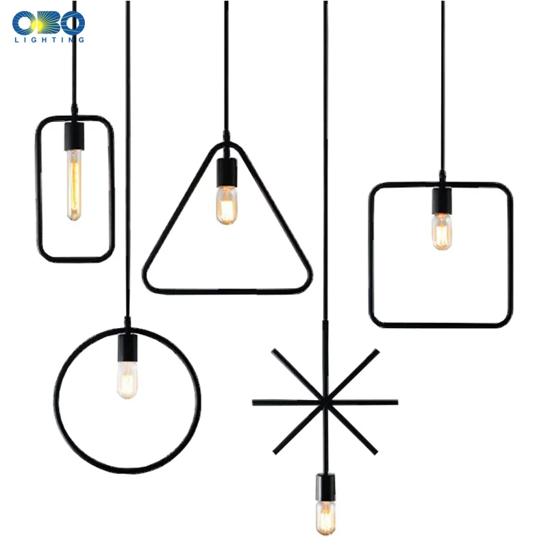 Винтажная черная металлическая подвесная лампа геометрической формы внутреннее
