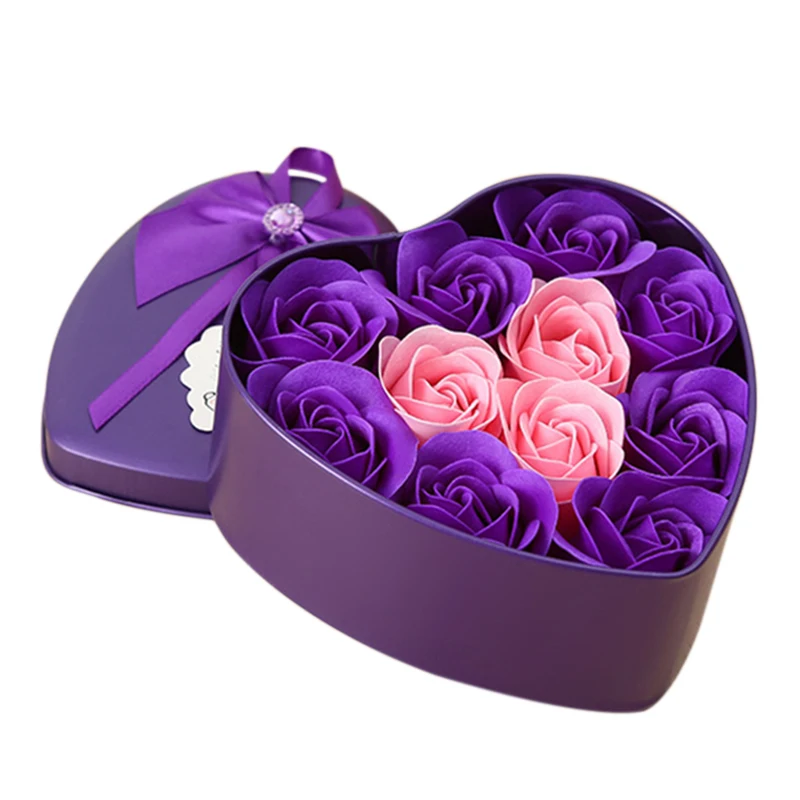 Purple 11 шт./кор. Искусственные цветы розы мыло Цветочное сердце Форма Diy Свадебные украшения для сувенир подарки на день Святого Валентина Флор - Цвет: Purple