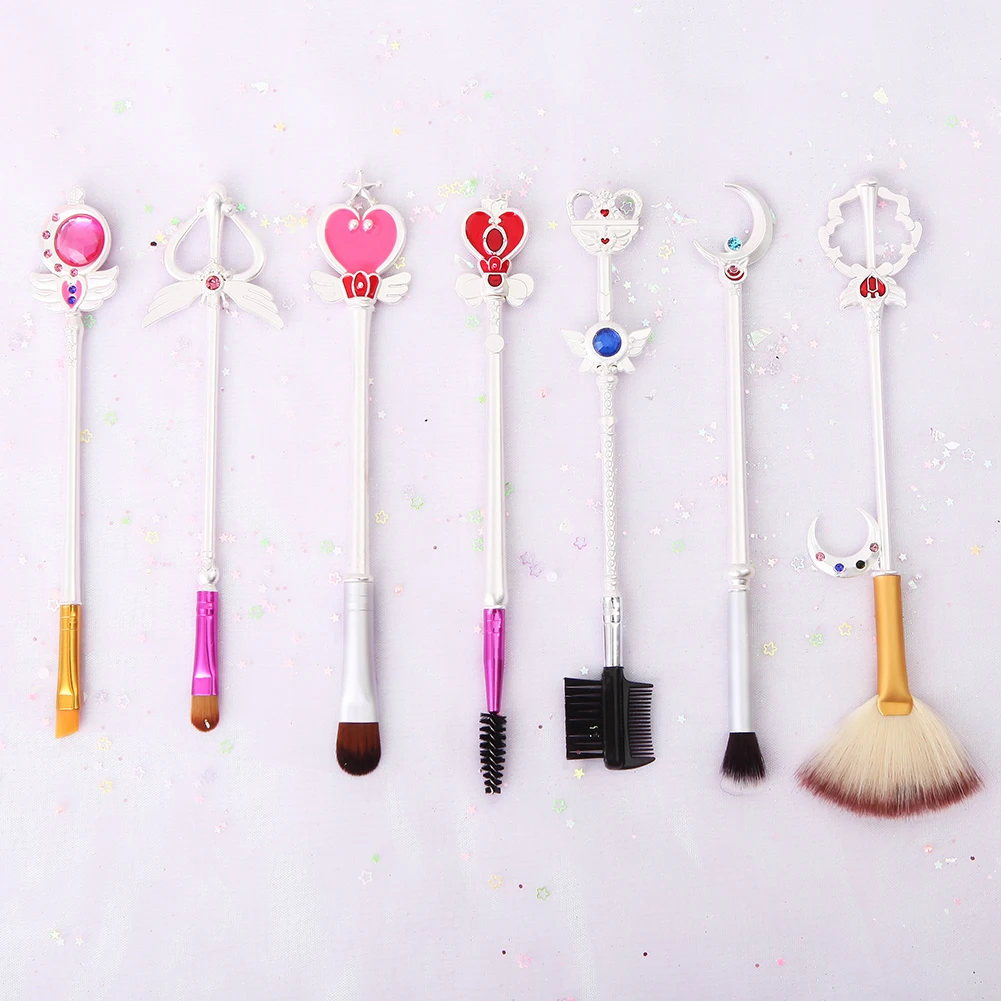 BBL 7 шт Аниме Сейлор Мун серебряные кисти для макияжа Cardcaptor Sakura Wands основа консилер
