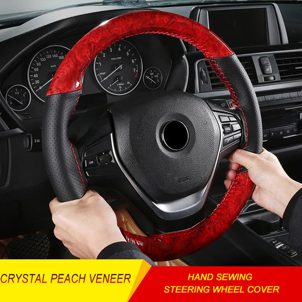 Fashion sports hand-sewn steering wheel covers luxury car handle slip wear-resistant crystal peach veneer | Автомобили и