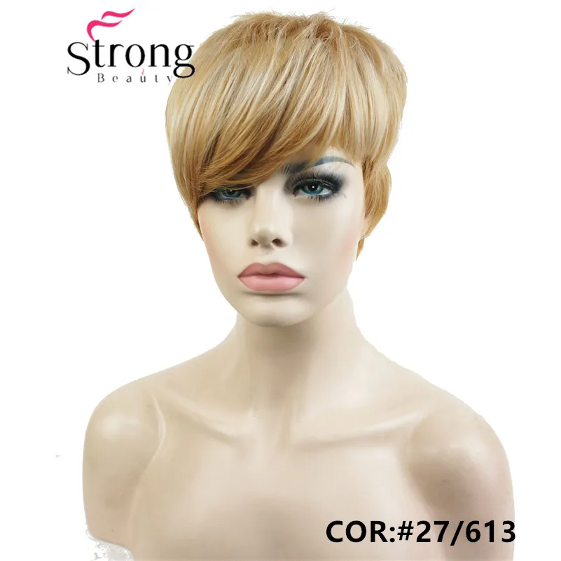 StrongBeauty короткий боковой взрыва красный асиметрический прямой парик полный синтетические парики выбор цвета - Цвет: 27-613