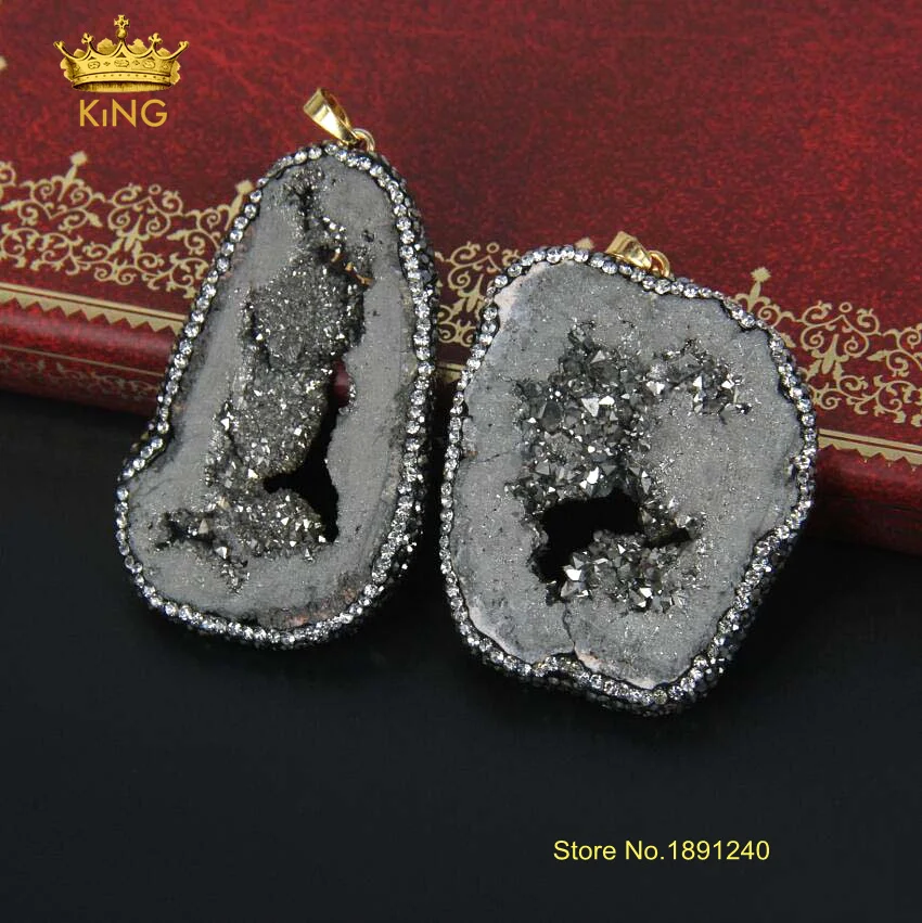 5 шт горный хрусталь кристалл проложенный Druzy Кулон Титан серебро Drusy фрагмент
