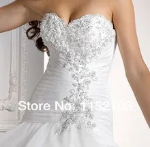 white A-line sweetheart backless floor-length court train sleeveless decorate with ruffles organza weeding dresses | Свадьбы и