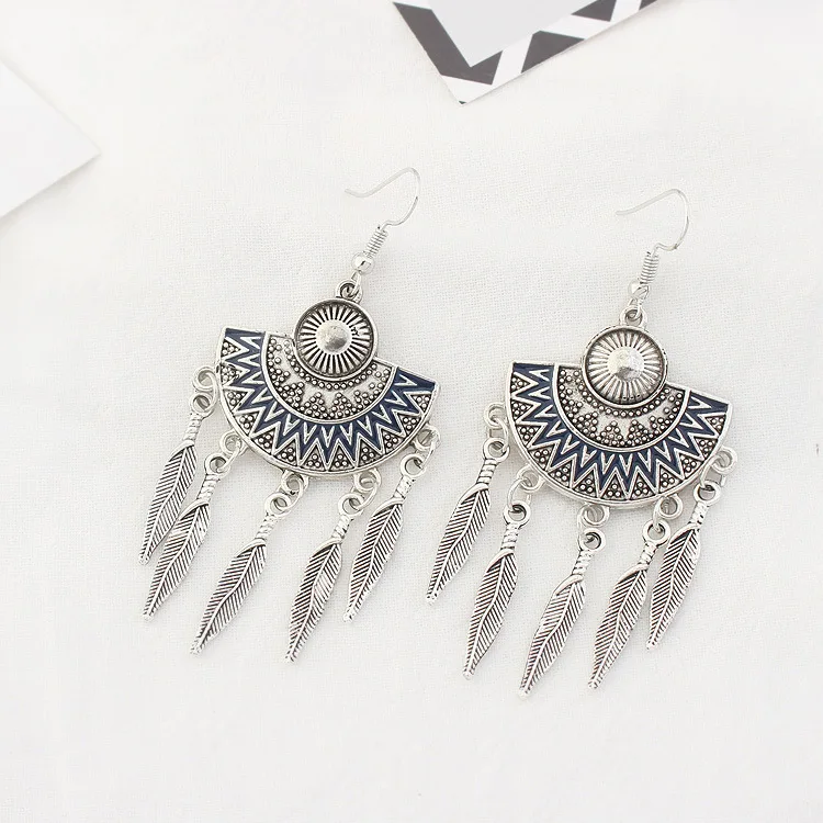2018 Dream Catcher Винтаж листьев перо Длинные Висячие серьги для Для женщин Чехии