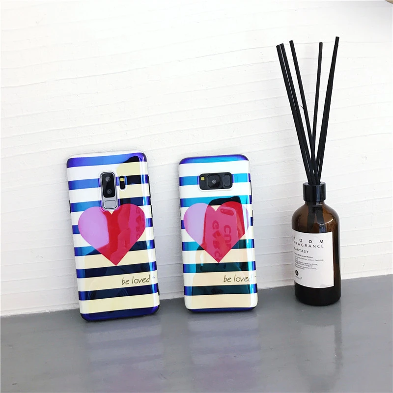 YHBB чехол S Модный Полосатый чехол для телефона с сердечком для samsung Galaxy S10 5G S8 S9 Plus Note 10 Plus 8 9 Blu-Ray мягкий чехол с красным сердцем