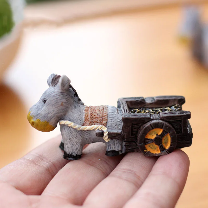 Donkey Pull Cart каменная мельница миниатюрный Сказочный Сад домашнее украшение для