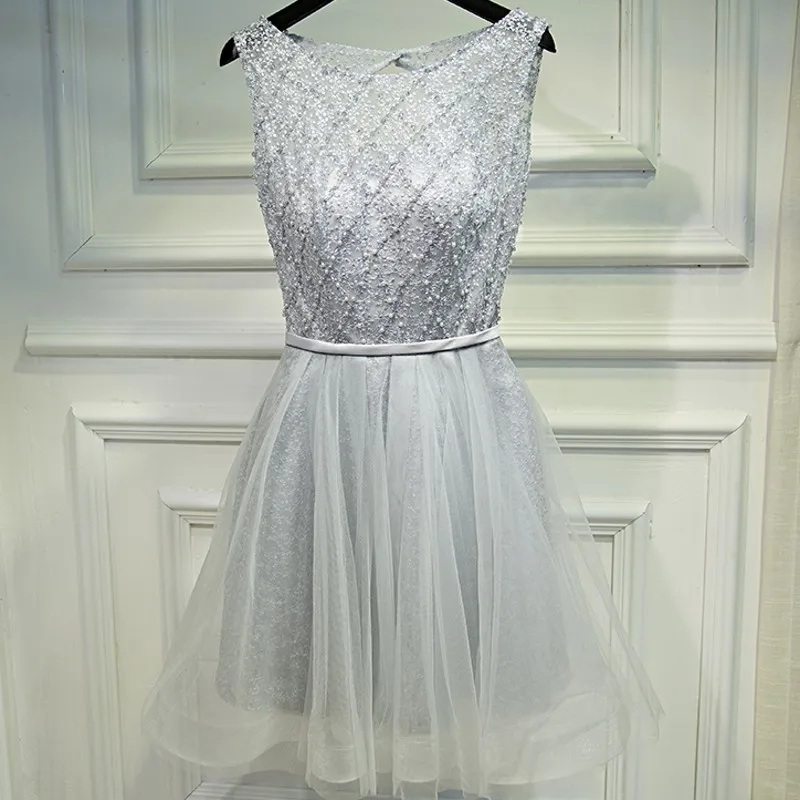 Длинные Scoop Neck Cocktail Dress 2016 одеяние де вечер Аппликации Кружева Тюль Вернуться