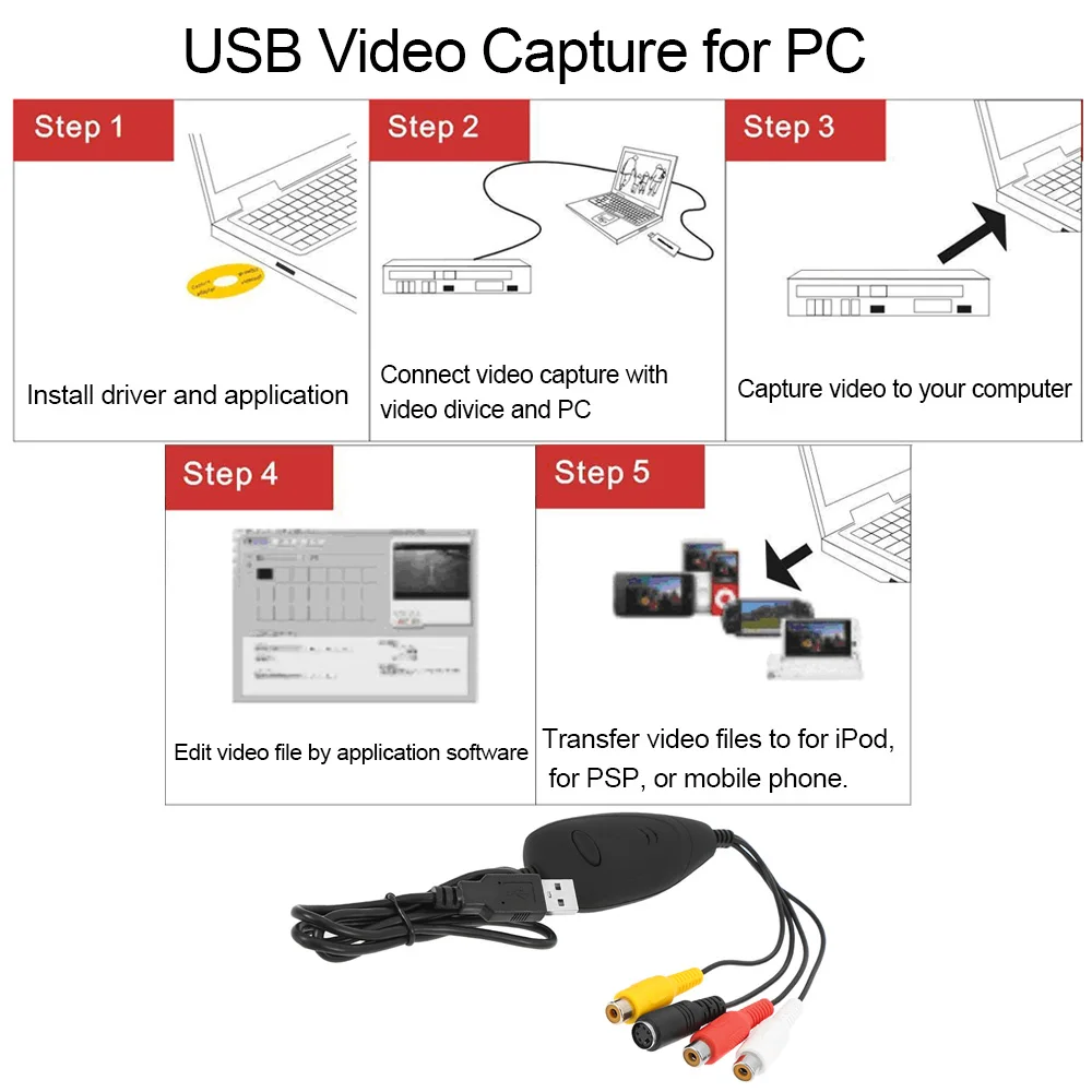 USB 2 0 видео Захват HD конвертер рекордер преобразования аналогового аудио в