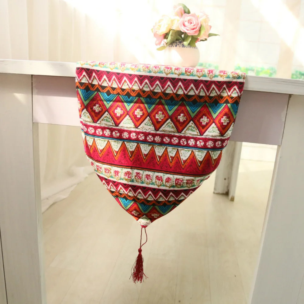 Mediterranean Cotton Linen Table Runner with Tassel Multicolor Stripe Geometric Decoration Accessories Home Textile 1PC | Дом и сад