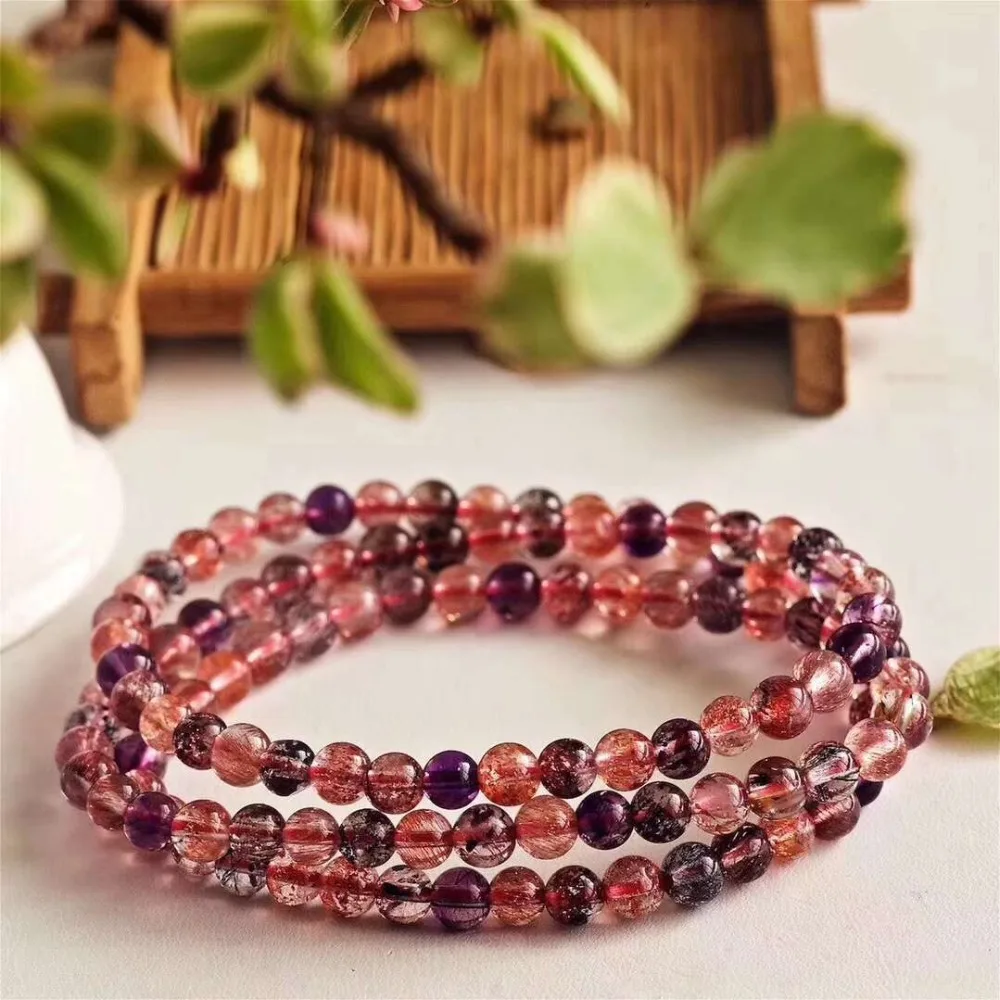 

5mm Natural Lepidocrocite Rutilated Super 7 Melody Crystal Bracelet For Women Men Round Beads Wealth Gemstone Stretch Jewelry