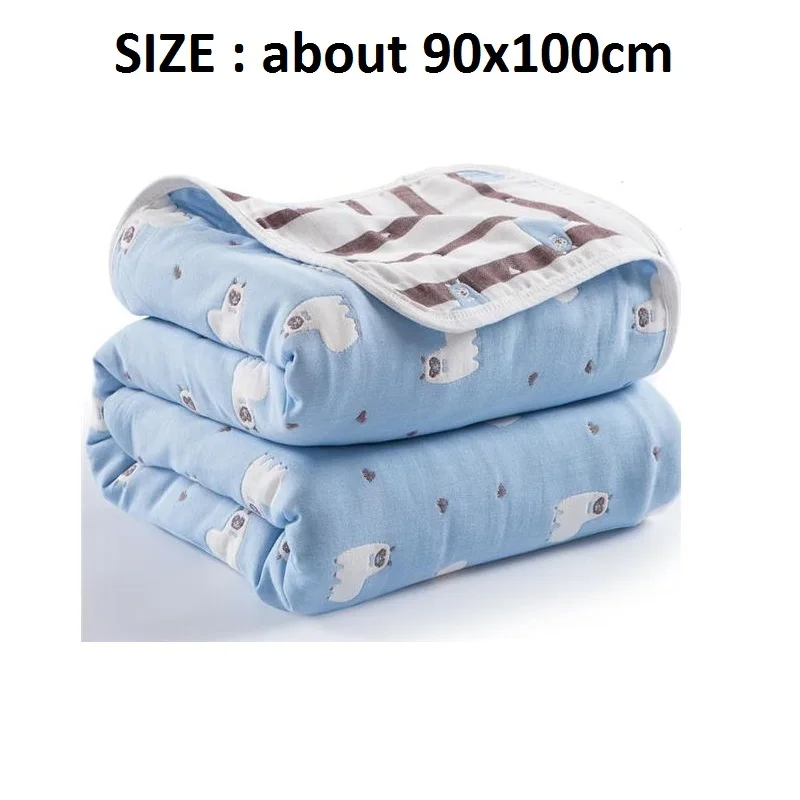 blue alpacal90x100 Детское мягкое теплое покрывало, Осеннее Детское покрывало для кровати, одеяло, 6 слоев муслина, хлопок, марля, динозавр, детское одеяло, банное полотенце - Цвет: blue alpacal90x100