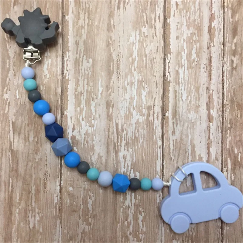 Chenkai 50pcs Silicone Dinosaur Teether Pacifier Clips DIY Animal Baby Dummy Montessori Sensory Jewelry Holder Chain Clips