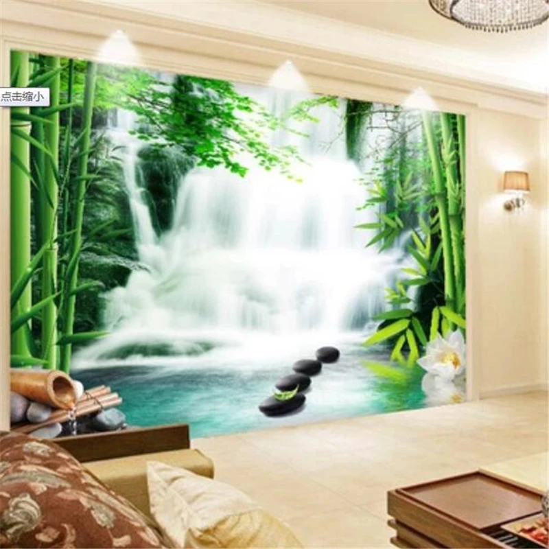 Обои на заказ обои для гостиной спальни бамбуковый лес весна водопад вода