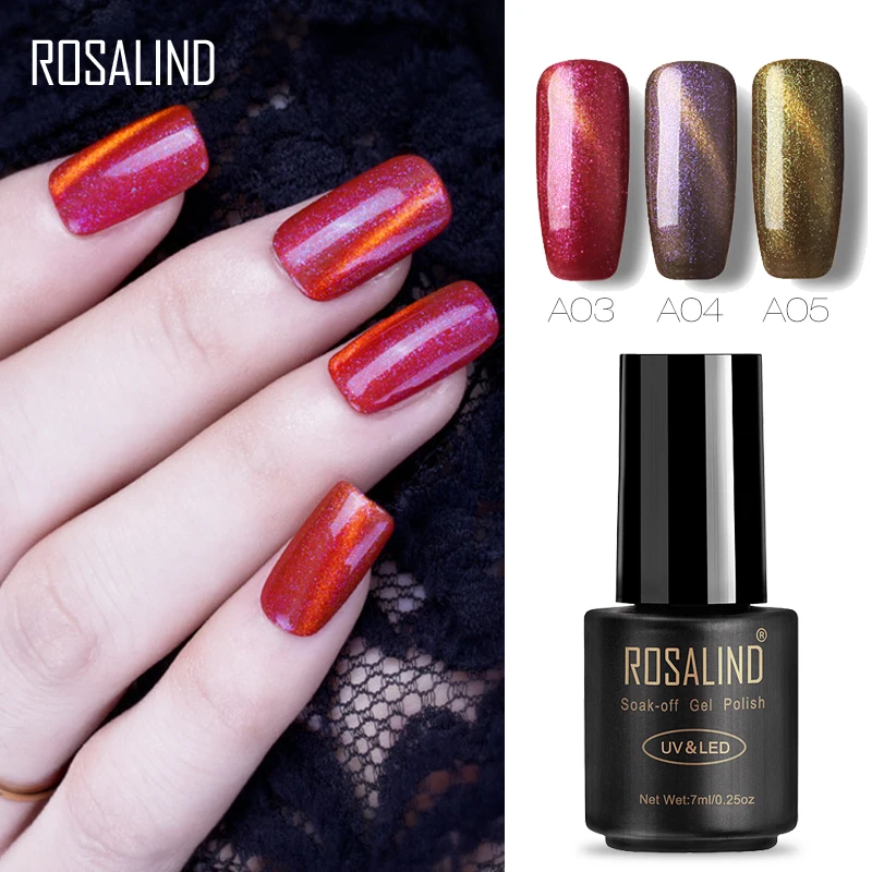 Гель лак ROSALIND 1 S черная бутылка 7 мл кошачий глаз + Магнитный для ногтей Хамелеон