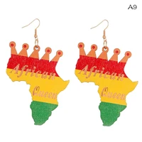 whomewho laser cut natural wood africa map outlines ankh crown queen rock earrings vintage party club african jewelry wooden diy